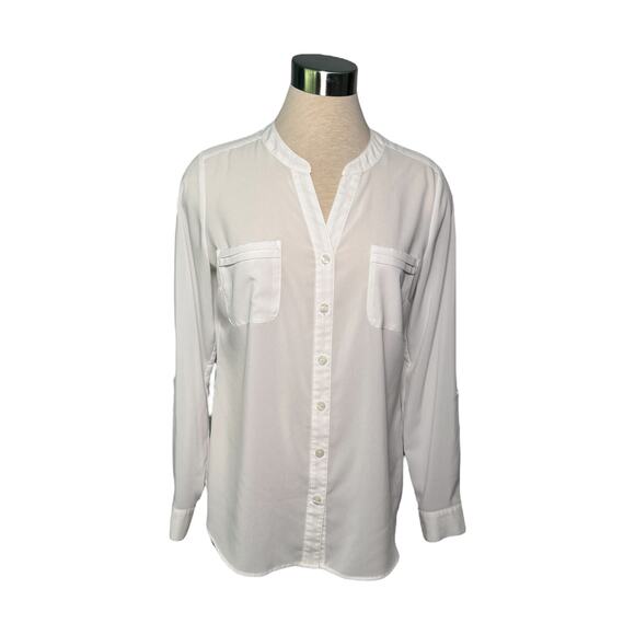 Covington Essentials White Sheer Button-Down Blouse Size Medium - Picture 1 of 4